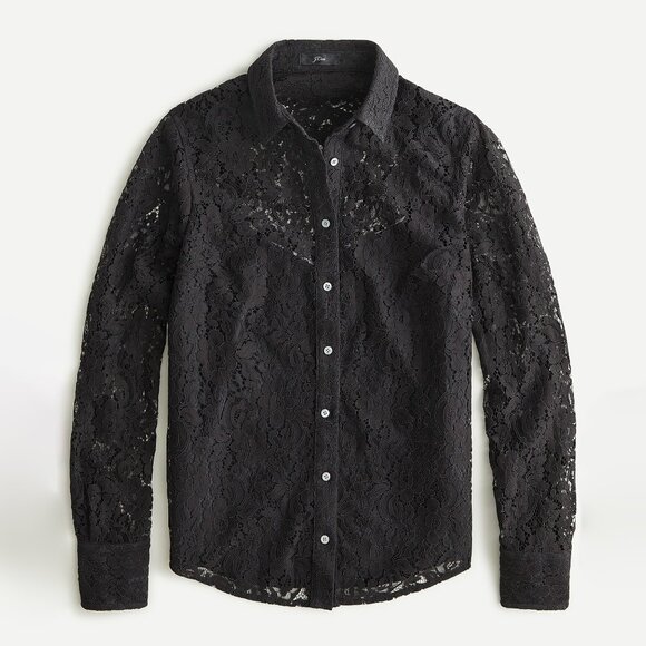 J. Crew Classic Fit Lace button Up Top Black Size 4 NEW NWT - Picture 1 of 7